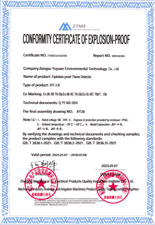 JHT Fire Scanner Certificate of Explosion-proof